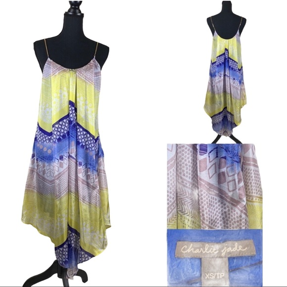 Charlie Jade 100% Silk Handkerchief Hem Boho Dress